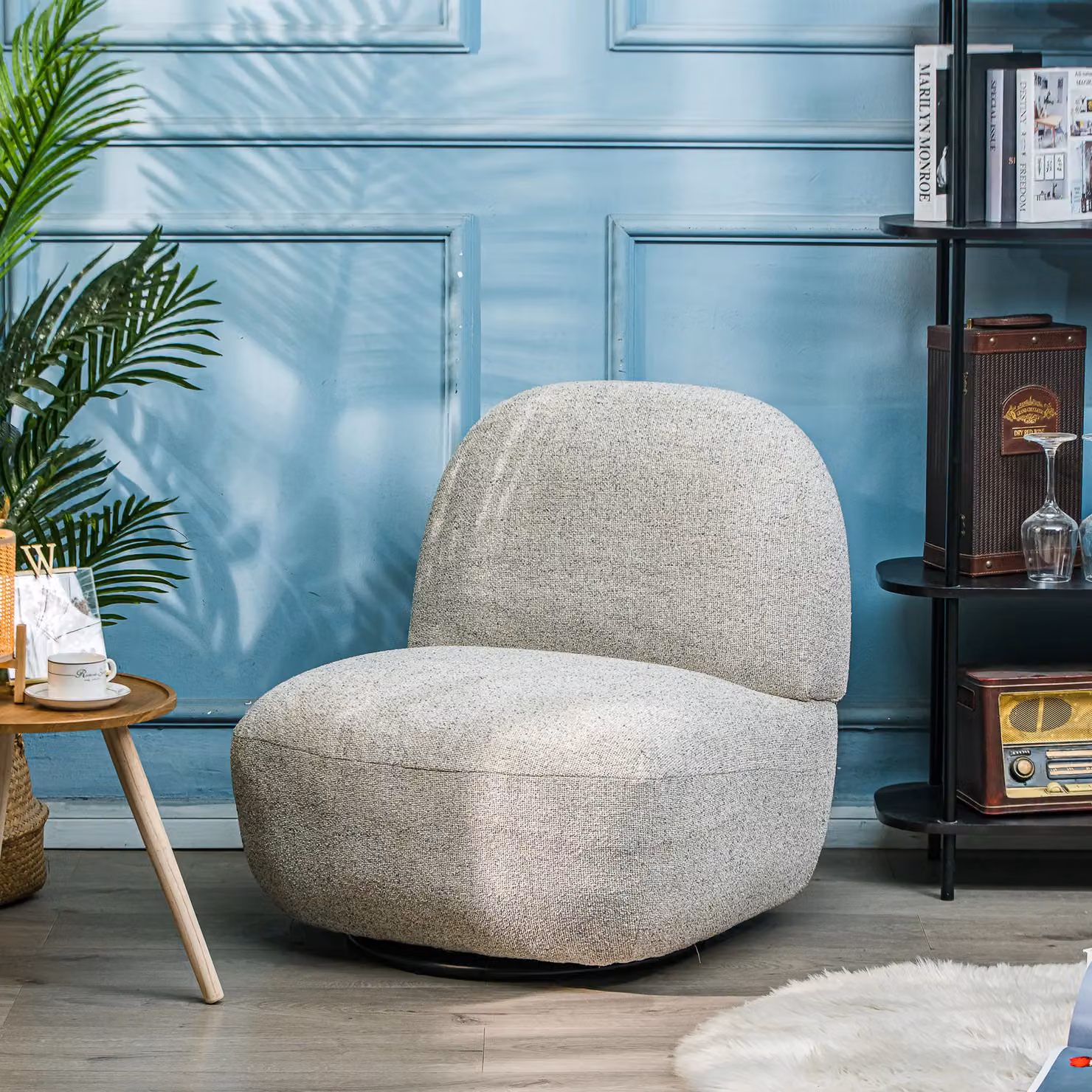 Nordlys Scandinavian Design Swivel Armchair in Grey Velvet Fabric with Metal Frame – 2
