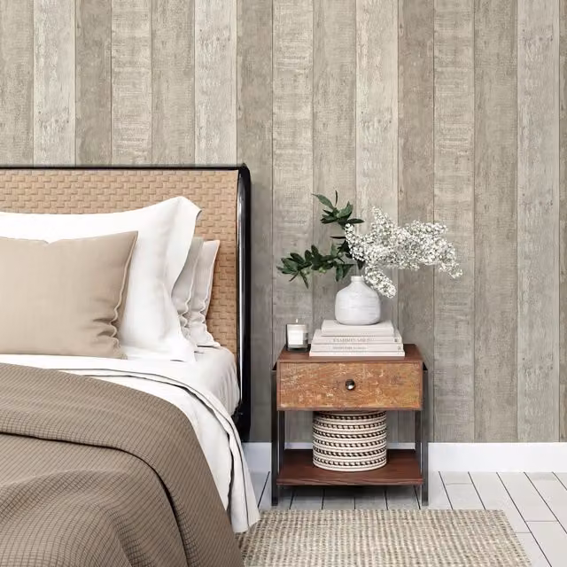 Fine Decor Rustic Striped Wooden Plank Effect Wallpaper in Grey and Blue
