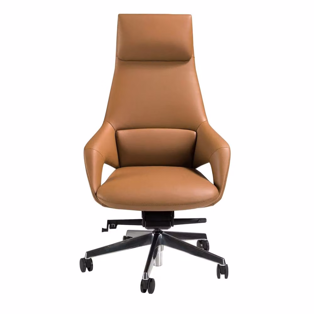 Angel Cerda Brown Synthetic Leather Swivel Office Task Chair with Headrest and Armrests – 2