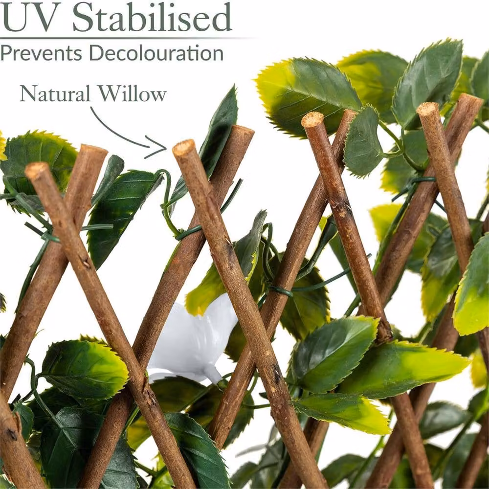 NESTLUNE White and Green Artificial Hedge Woven Garden Screening Fence, W: 100 cm – 4