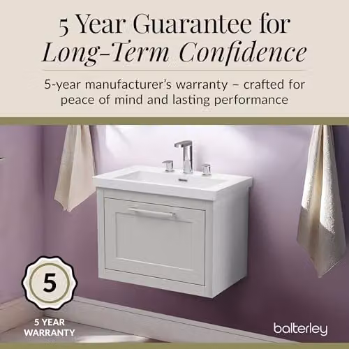 Balterley Modern Wall Mounted Single Drawer Bathroom Vanity Unit in Grey W/D/H: 60 x 46.2 x 49.5 cm – 2