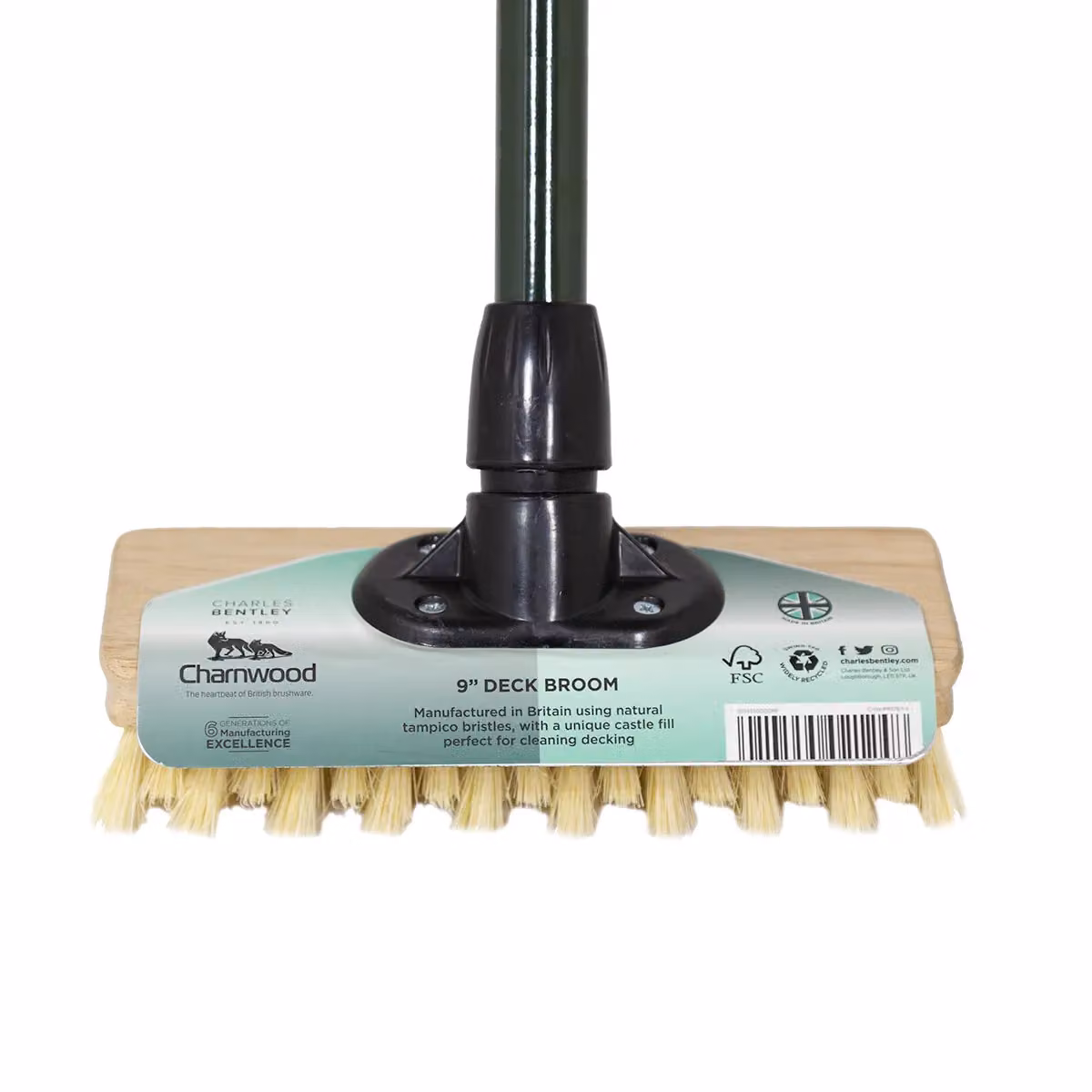 Charles Bentley Charnwood 9 inch Deck Broom in Green and Beige, H x W x D: 137.5 x 23 x 5.5 cm – 2