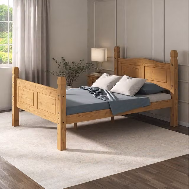 Mews Corona Double Bed Frame in Waxed Brown and Black Solid Pine