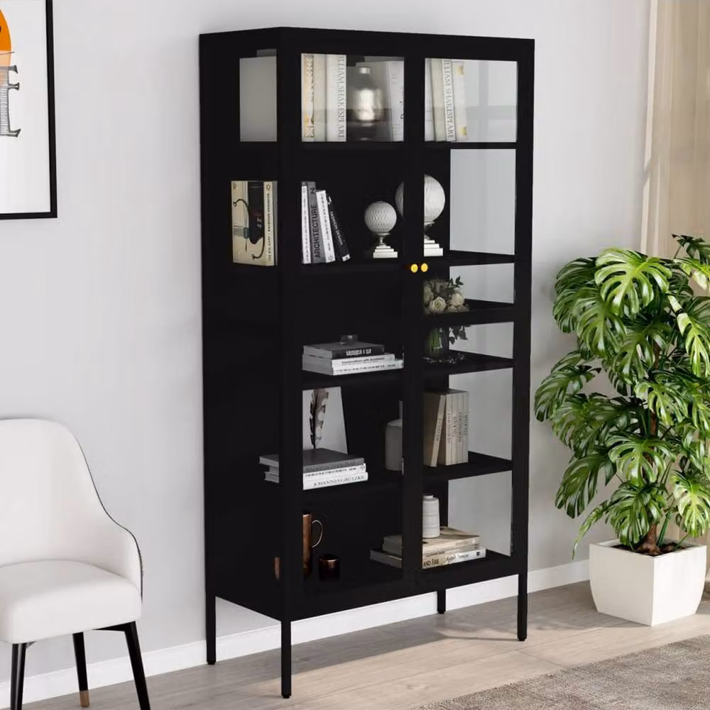Berkfield Home Modern Black Display Cabinet with Glass Doors and Internal Shelves, W/D/H: 90 x 40 x 180 cm – 2