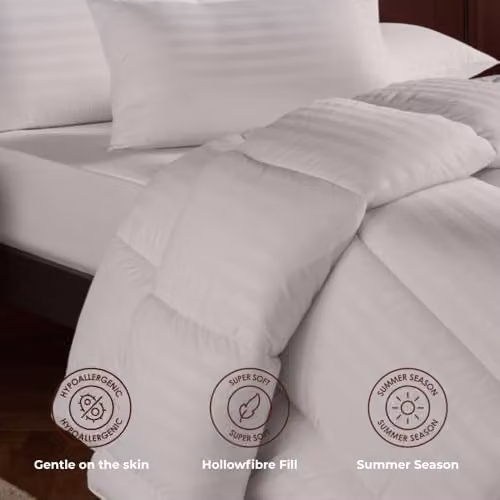 MHG Living White Striped Summer Duvet and Pillow Set, 7.5 Tog, Breathable, Single Size – 3