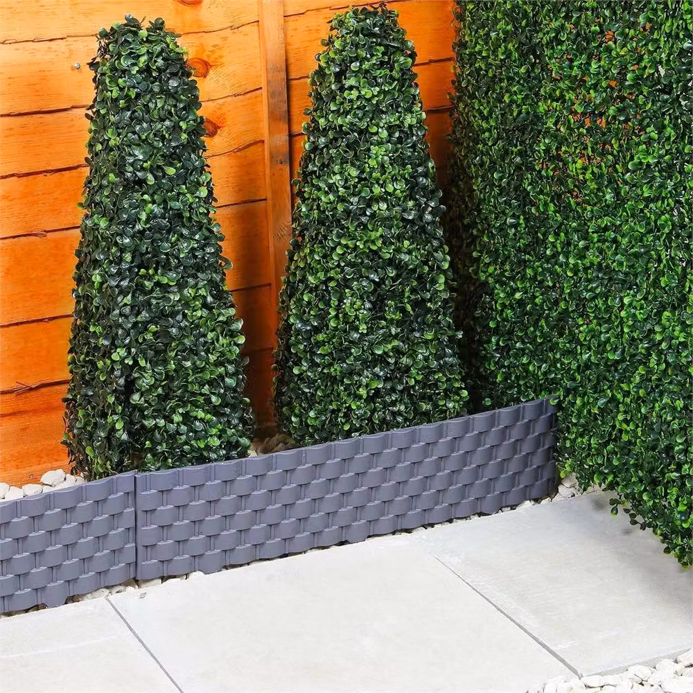 Kelvenix 4 Rattan Effect Plastic Garden Edging and Lawn Plant Border Fence in Grey – 3