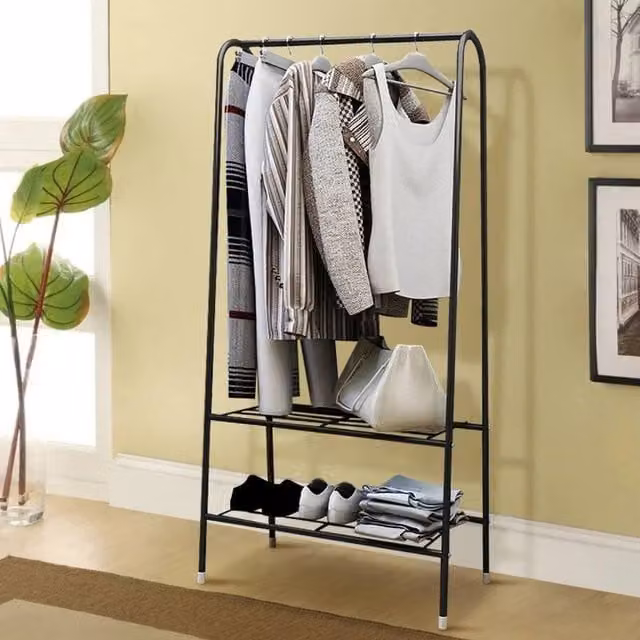 KORVIXA Black Metal Clothes Rail, W/D/H: 60 x 36 x 152 cm