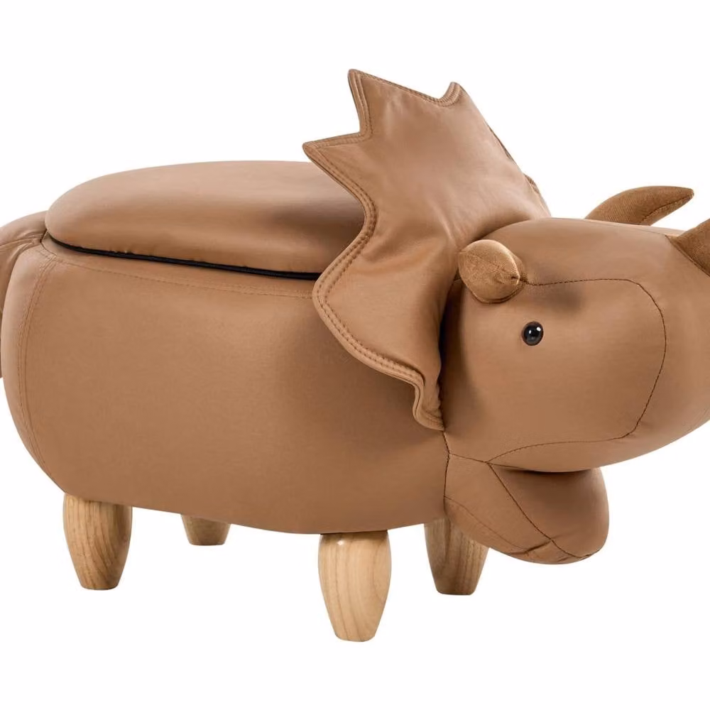Wyld and Coco Triceratops Kids Stool with Storage in Brown – 2
