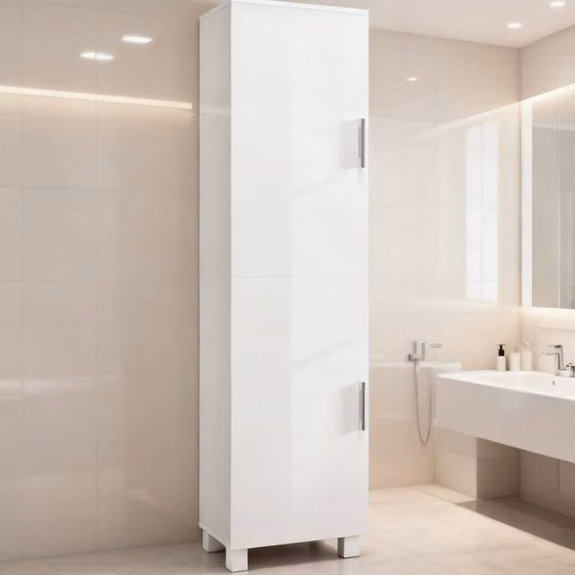 ERGOVEXA Tall White Glossy Bathroom Cabinet with Hinged Doors and Internal Shelves, H 167.5 x W 30.0 x D 30.0 cm – 1