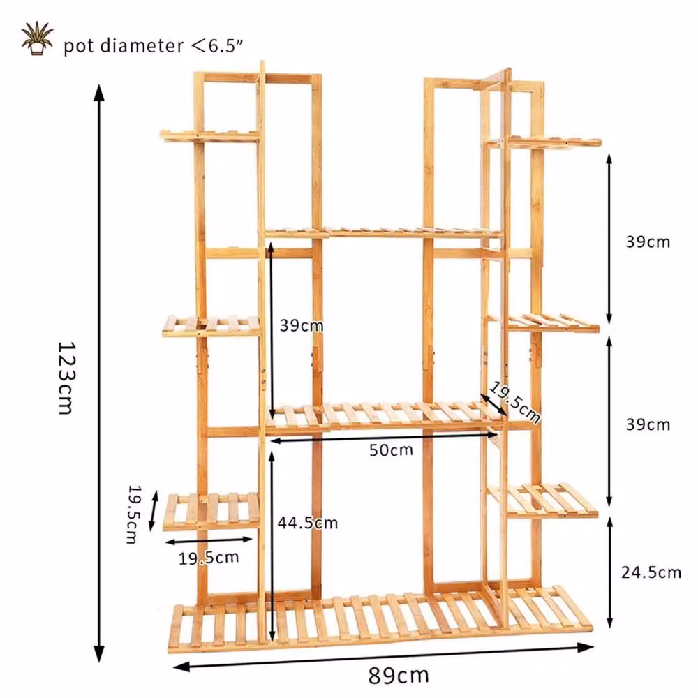EONLION 9-Tier Bamboo Plant Stand and Utility Display Shelf, Brown, W/D/H: 89.0 x 19.5 x 123.0 cm – 2