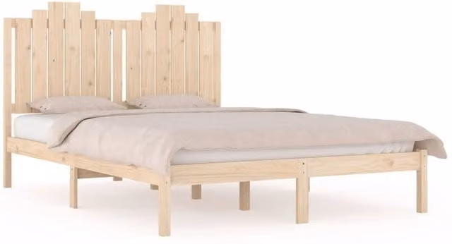 Berkfield Home Solid Wood Pine Double Bed Frame in Beige, W: 135 cm, L: 190 cm