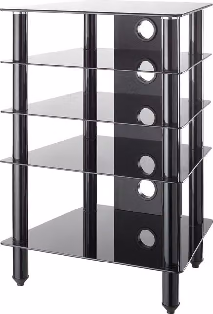 MMT Furniture Designs HFBLK-V2-610 Modern Black Glossy Media Unit with Glass and Metal Details W/D/H: 88 x 61 x 50 cm