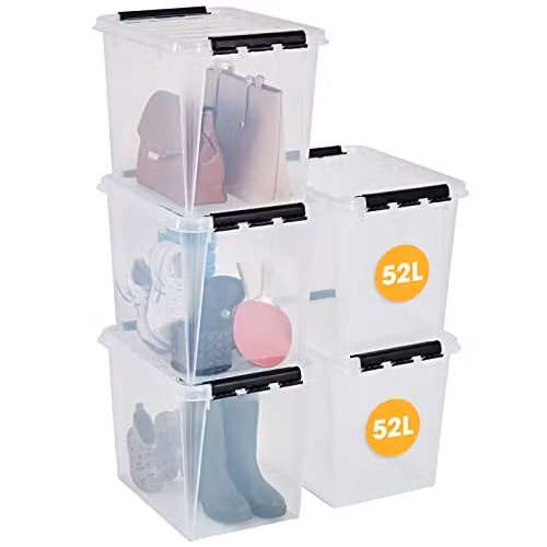 SmartStore 52L Large Plastic Storage Boxes with Lid, 5 Pack, Clear, W/D/H: 39 x 50 x 41 cm – 1