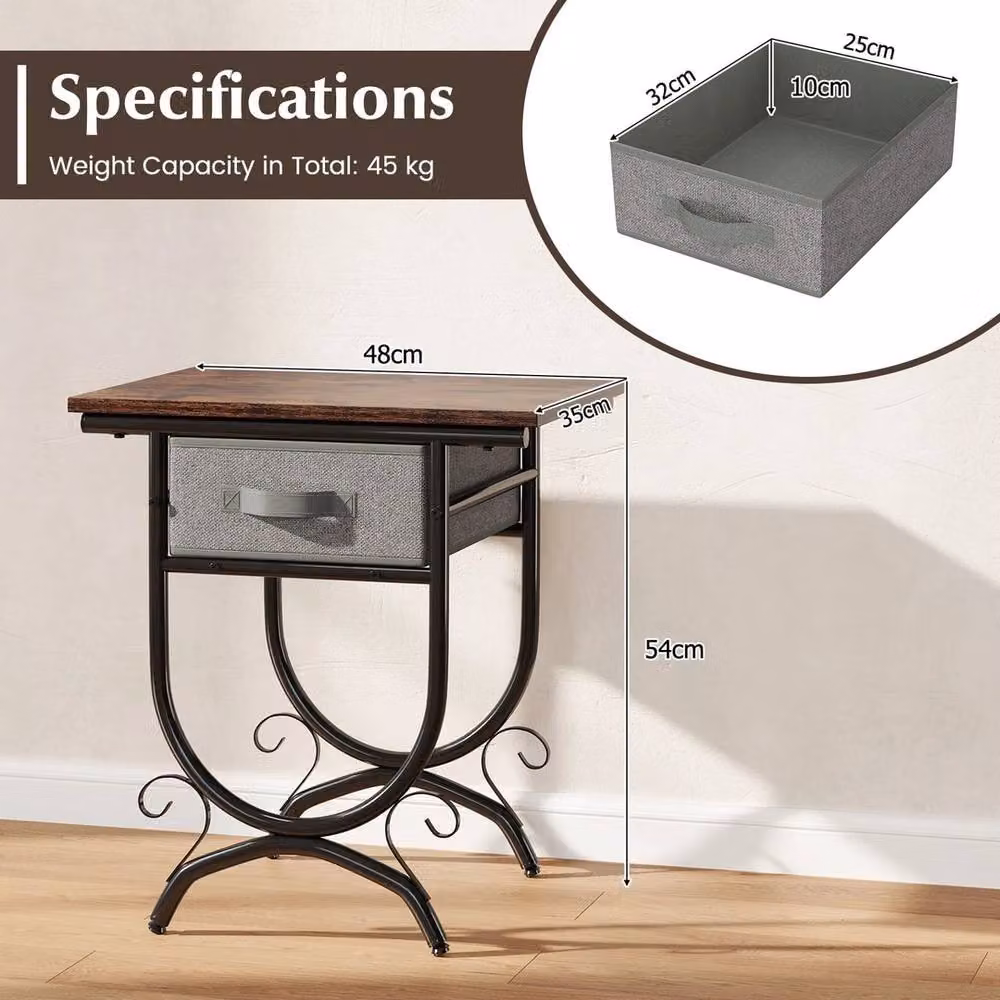 FORGEVIO Industrial 2-Tier Beside Sofa Side Table and Bedside Table in Brown – 2