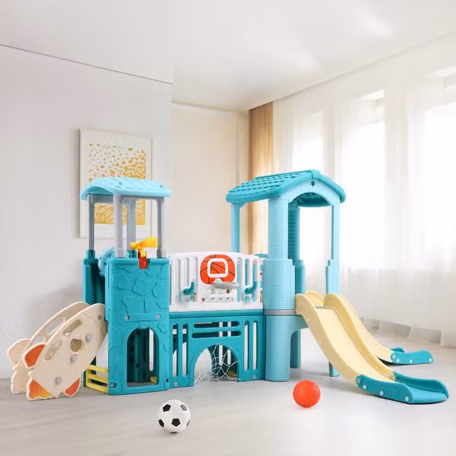 Livingandhome Toddler Slide and Climber with Throwing Game in Blue