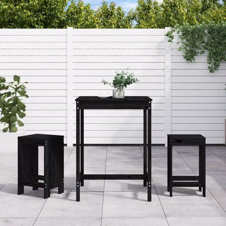Berkfield Home Beautiful 3 Piece Black Solid Wood Pine Garden Bar Set