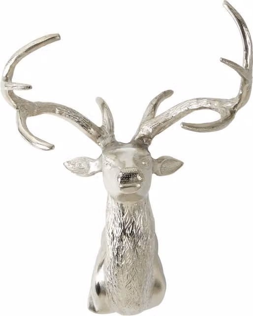 Orsina Silver Metal Stag Head Wall Mountable Sculpture