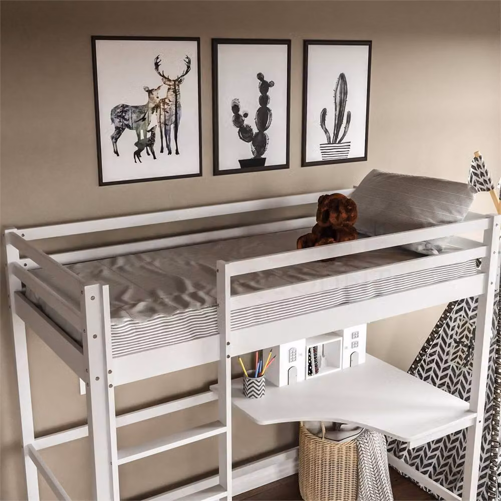 FORGEVIO White High Sleeper Bunk Bed Loft Cabin Bed for Children, W/D/H: 140 x 70 cm – 2