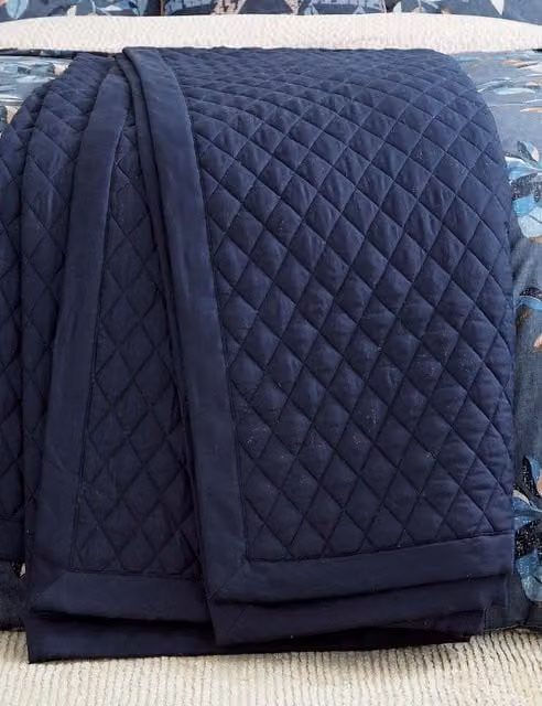Bedeck of Belfast Sutton Geometric Quilted Cotton Throw in Navy Blue