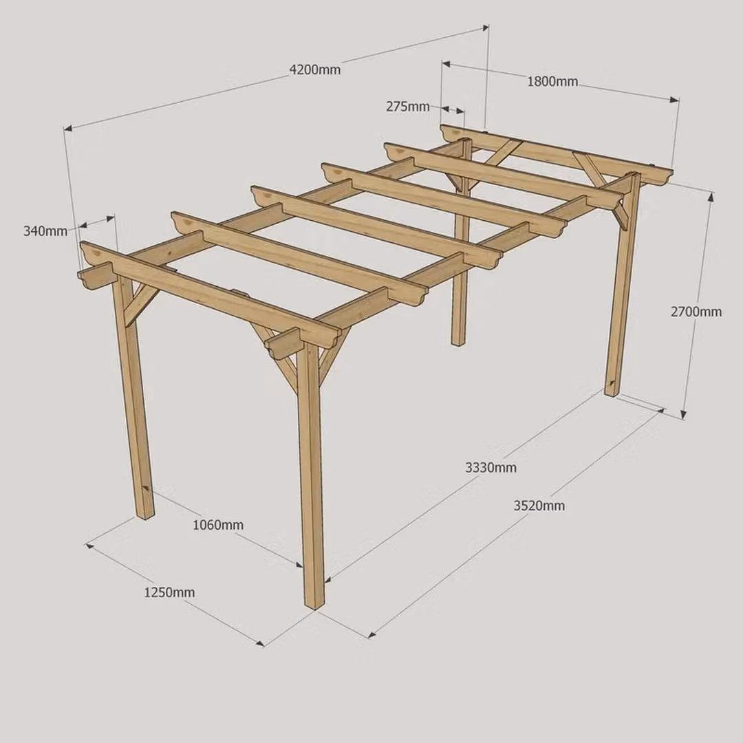 Rutland County Garden Furniture Ltd Wood Garden Pergola in Brown and Green, W: 420 cm, D: 180 cm, H: 270 cm – 4