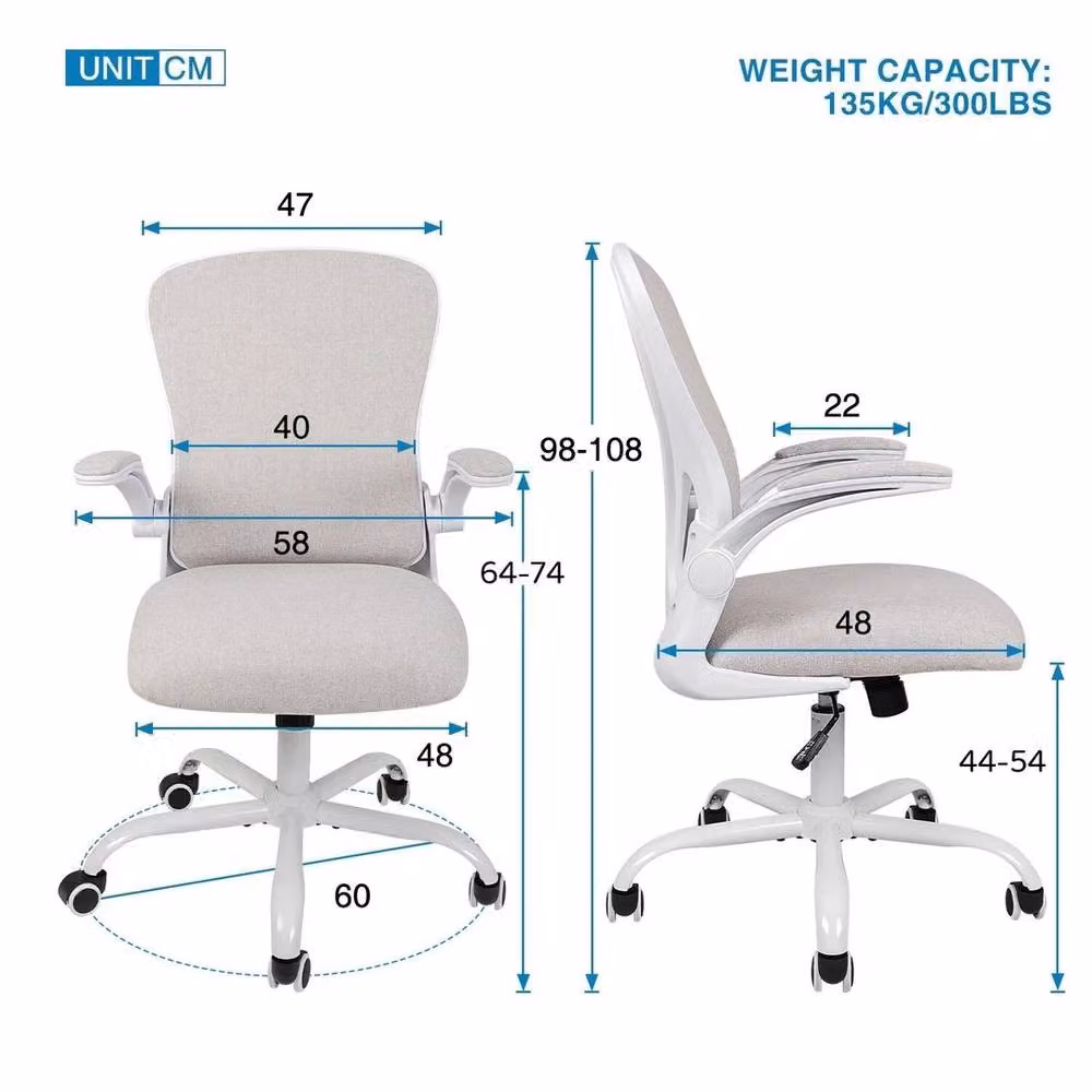 EONLION White Fabric Mesh Task Chair with Adjustable Weight and 360 Degree Swivel – 2