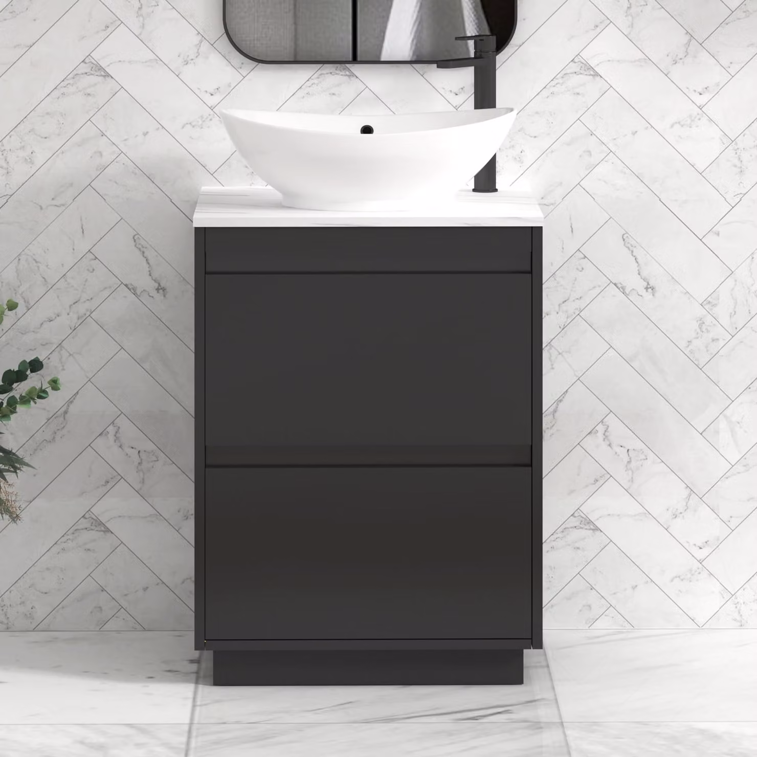 Royal Bathrooms Orion 800mm Matt Obsidian Black Floor Standing Countertop Vanity Unit with Amaze Basin and Black Accent Trim