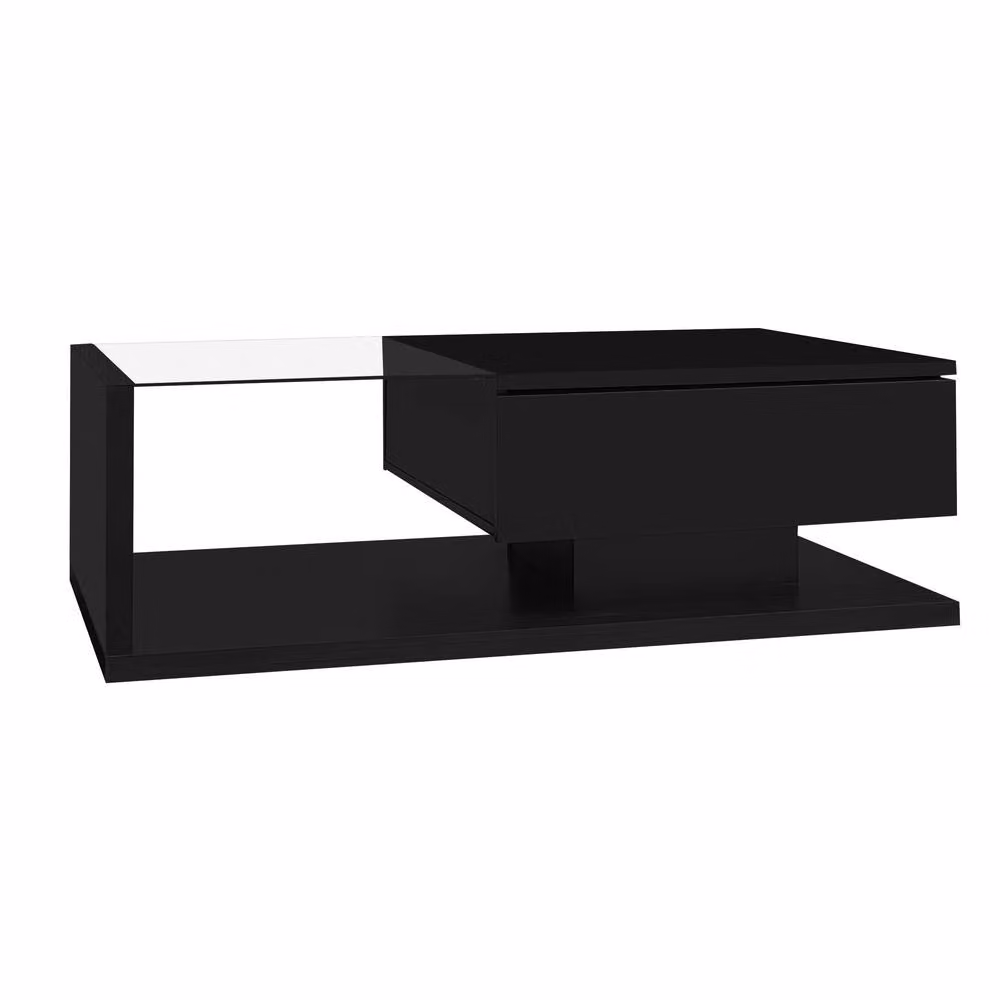 BTM Modern High Gloss Rectangular Coffee Table with Glass and LED in Black and White, W/D/H: 55 x 32.5 x 30 cm – 8