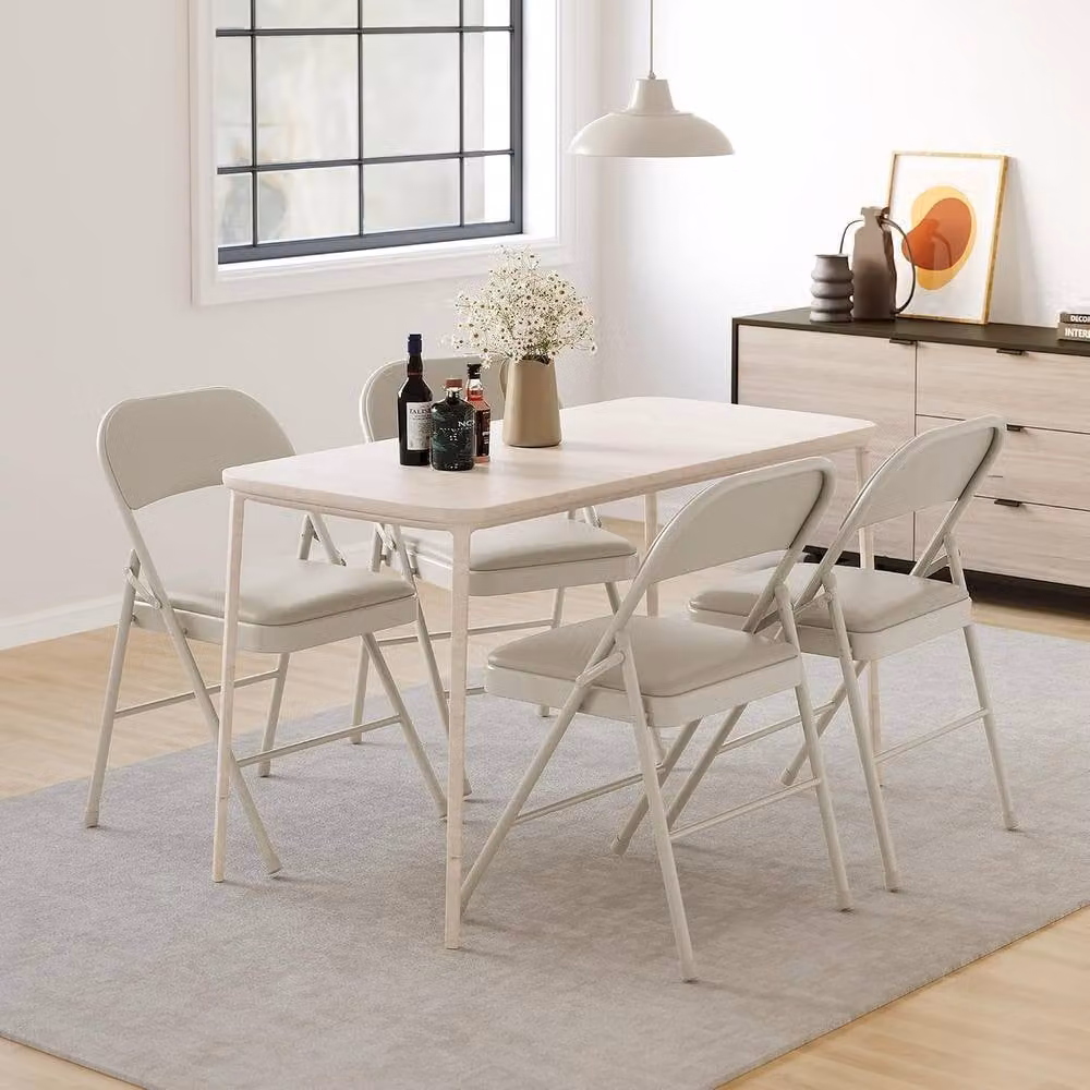 London Boutique 8 Pack Padded Metal Folding Dining Chairs in Beige – 2