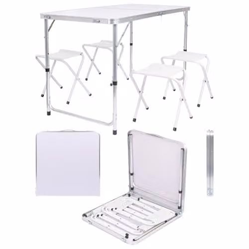 Harbour Housewares 5-Piece Height Adjustable Folding Picnic Table and Chairs Set in White
