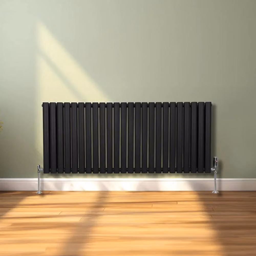 Monstershop Oval Column Radiator with Integrated Valves and Thermostat Head, Black, H 144 cm x W 60 cm – 4