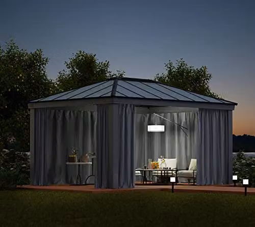 Palram Canopia Dallas Garden Gazebo Polyester Curtain Set in Dark Grey, W440 x H212 cm – 2