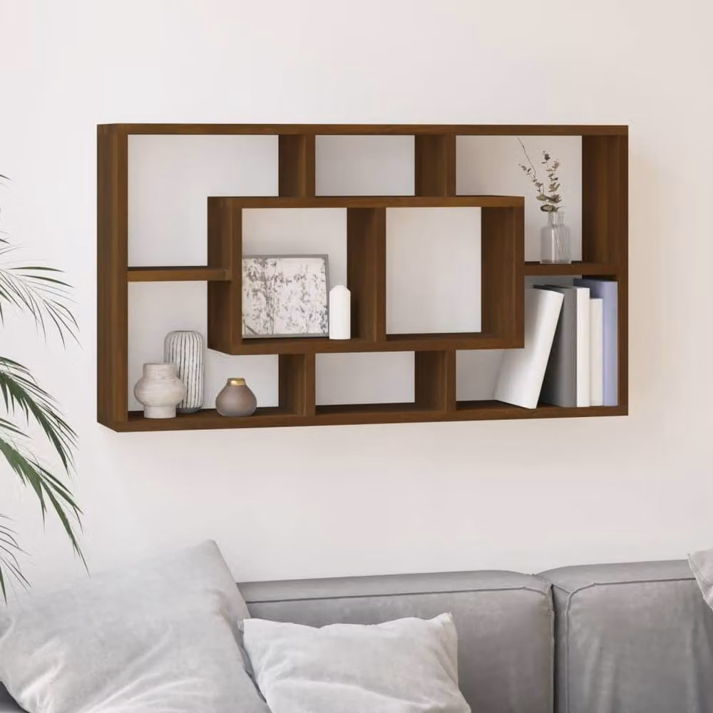Berkfield Home Wall Mounted 8 Compartment Display Shelf in Brown Oak – 2