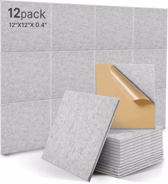 NESTLUNE 12-Piece Self-Adhesive Grey Felt Acoustic Wall Panels