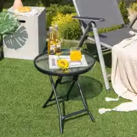 Costway Round Glass Patio Folding Side Table in Black, Diameter: 46 cm – 3