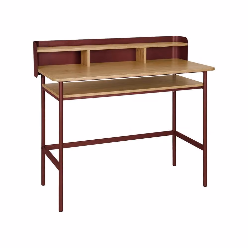 sweeek Modern Red Metal and MDF Writing Desk with 3 Niches – 2