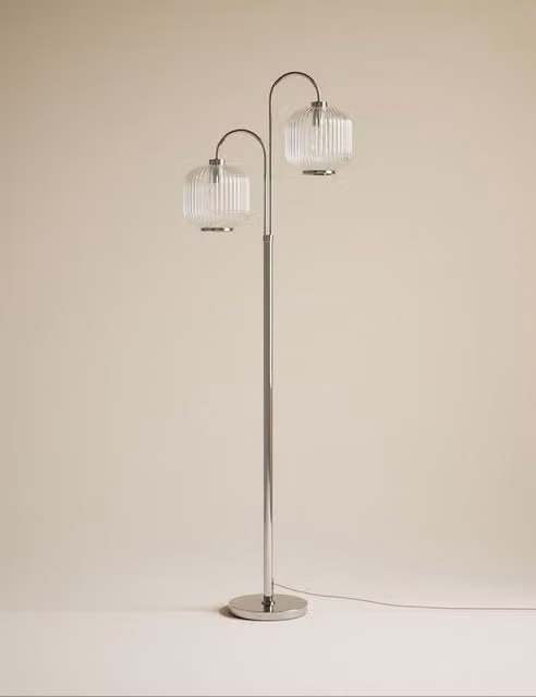M&S Amelia Ridged Floor Lamp in Clear Glass and Chrome