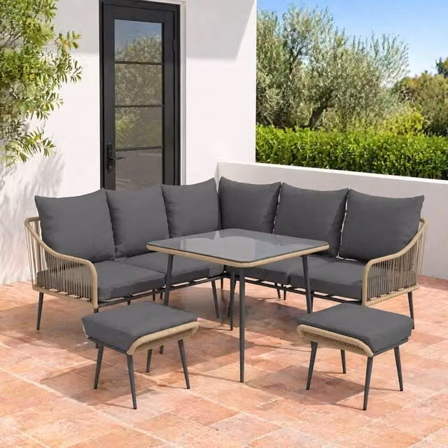 STILVORA 6-Piece Modern Sofa Set with Steel Frame in Grey and Light Brown