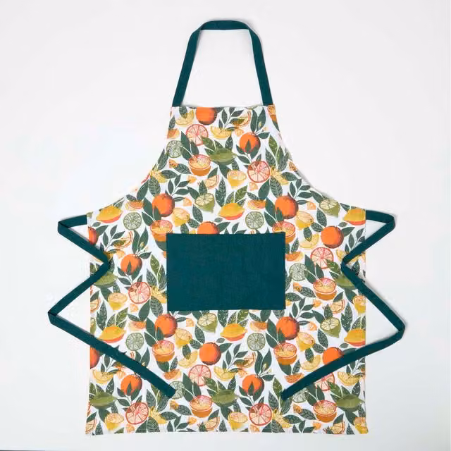 Homescapes Citrus Cotton Apron in Green and Orange