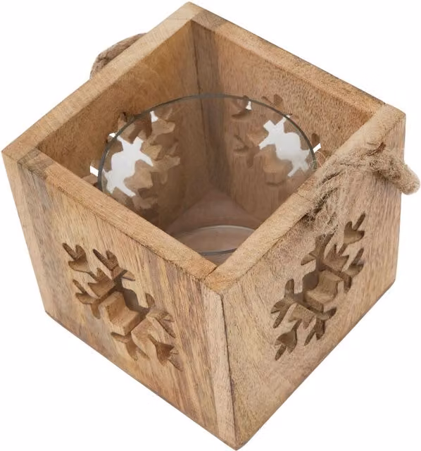 KDMK Rustic Wooden Snowflake Tealight Candle Holder in Brown