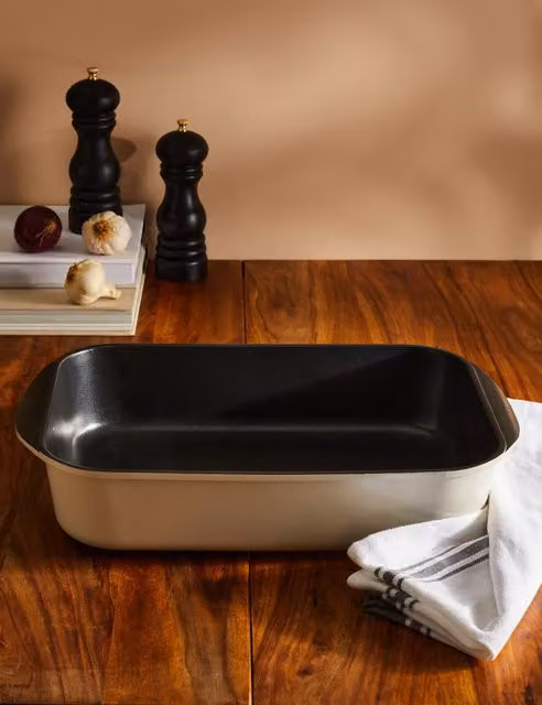 M&S Large Rectangular Non-Stick Cast Aluminium Roaster in White