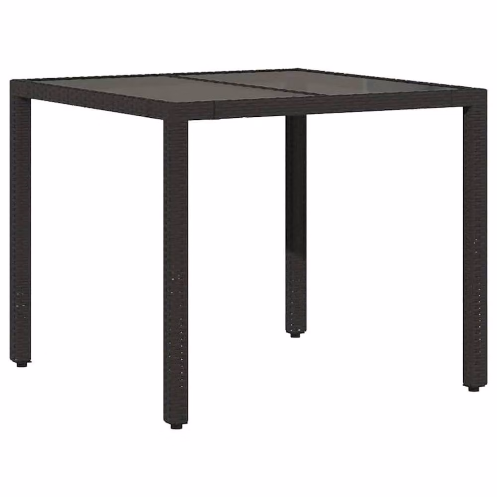 Berkfield Home Square Garden Table with Glass Top in Black Poly Rattan, W/D/H: 90 x 90 x 75 cm – 3