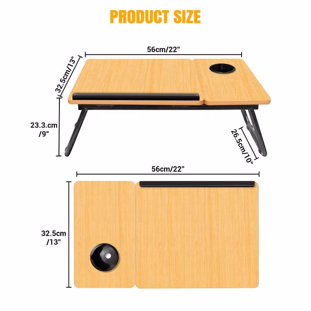 FORGEVIO Natural Wood Folding Laptop Bed Table and Sofa Tray Desk in Brown – 2