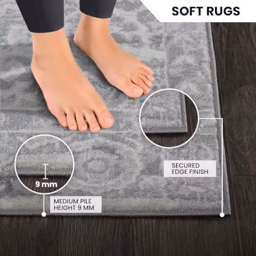 Livabliss Kuta Vintage Boho Rectangular Rug in Grey and Silver, W/D/H: 80 x 150 cm – 8