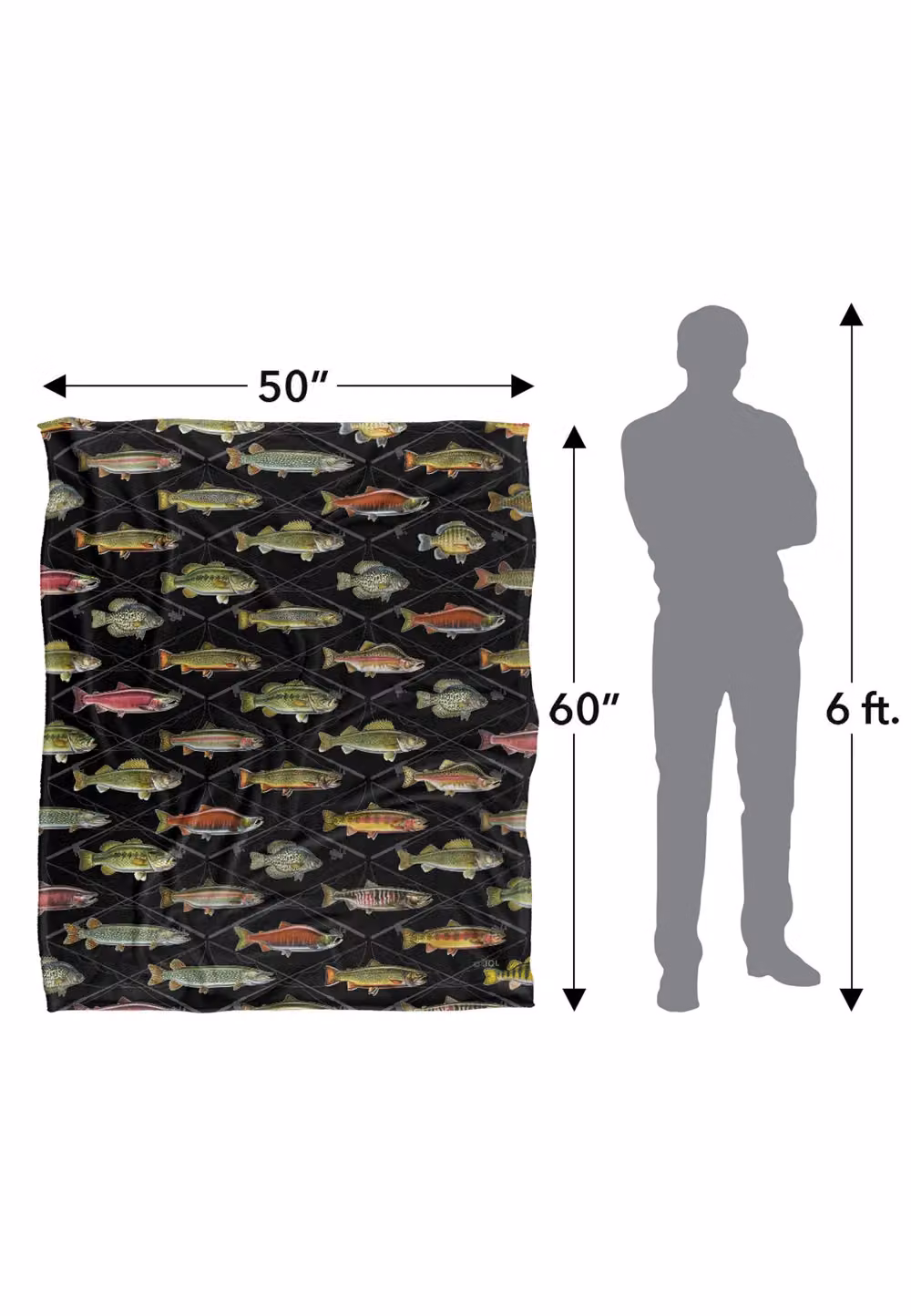 JQ Licensing Fish and Crossed Fishing Rods Pattern Super Soft Fleece Throw Blanket, White, W/D/H: 152 x 127 cm – 8