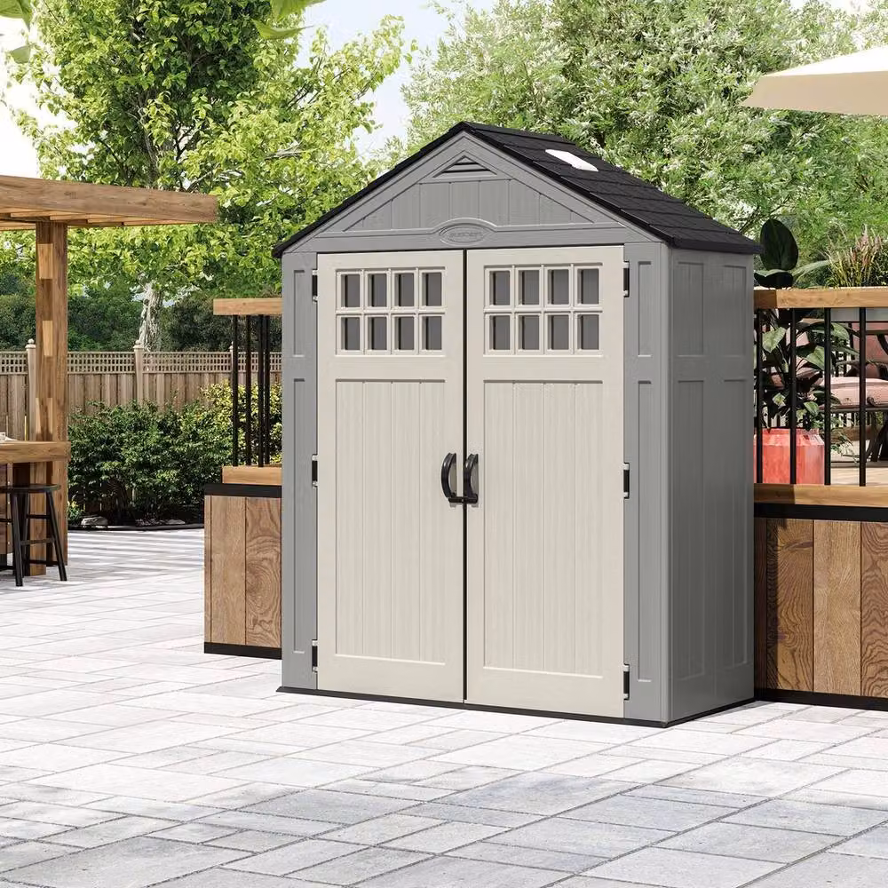 Rowlinsons Sunfast Everett Resin Garden Shed in Grey with Double Doors and Window, W/D/H: 190 x 84 x 236 cm – 2