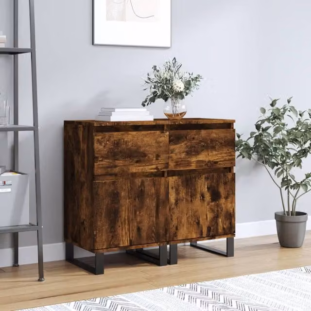Berkfield Home Set of 2 Smoked Oak Sideboards in Brown, W/D/H: 40 x 35 x 70 cm – 1