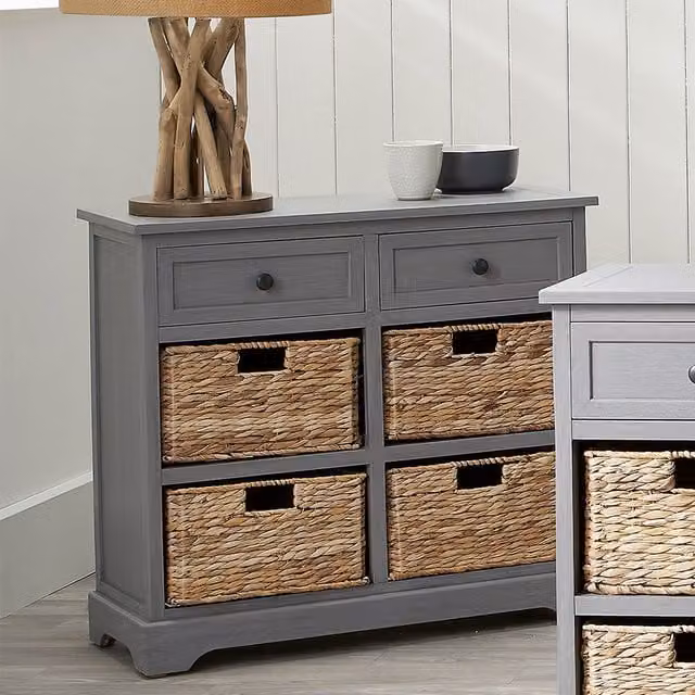 Pacific Lifestyle Rustic Grey Wooden 2 Drawer and 4 Basket Freestanding Unit