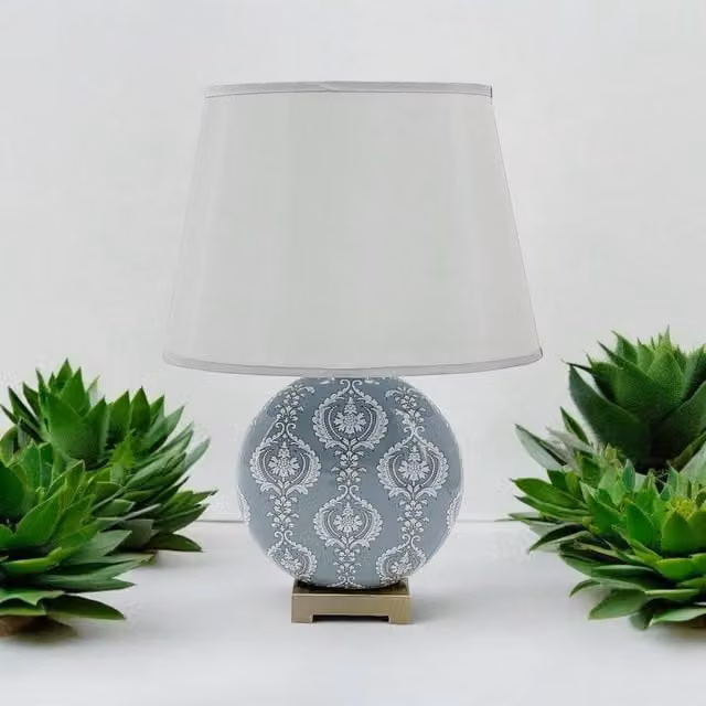 Minster White Ceramic Tabletop Lamp with Fabric Shade, W: 28 cm, H: 42 cm