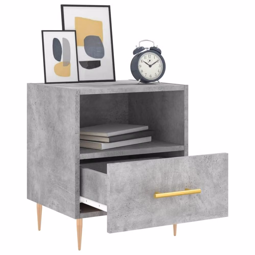 Berkfield Home Bedside Cabinet in Concrete Grey, W: 40 cm, D: 35 cm, H: 47.5 cm – 3
