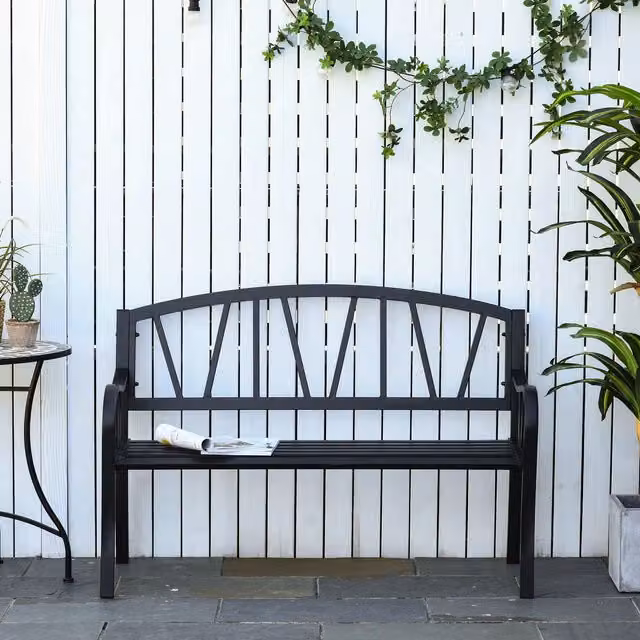 Outsunny Minimalist 2 Seater Metal Garden Bench in Matt Black – 1